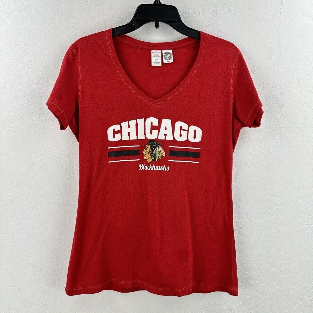 Sideline Apparel Chicago Blackhawks T-Shirt Womens L‎ Official License Red NHL